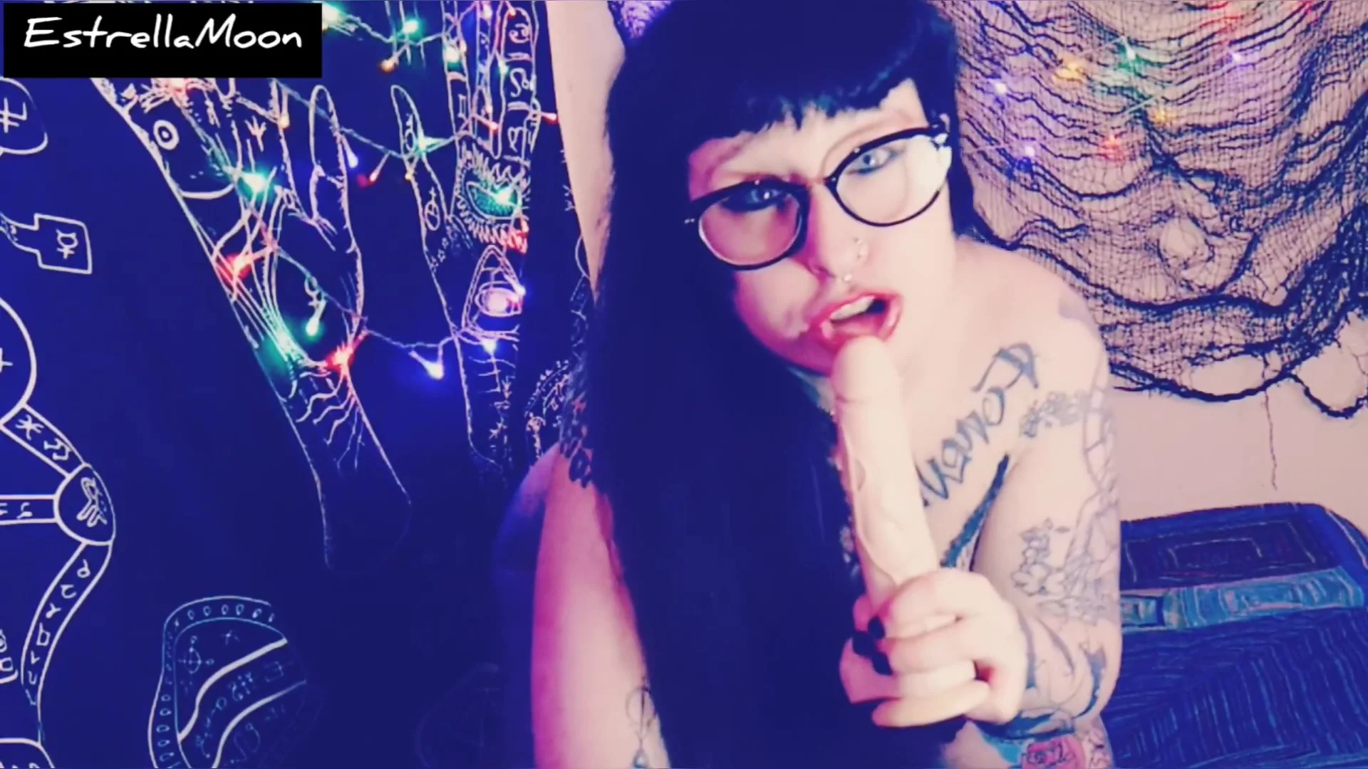 Brunette With Glasses Masturbates And Sucks