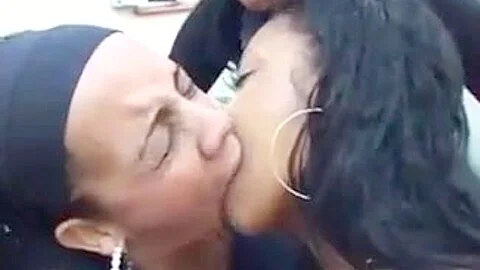 Porn clip with three Brazil lesbians kissing