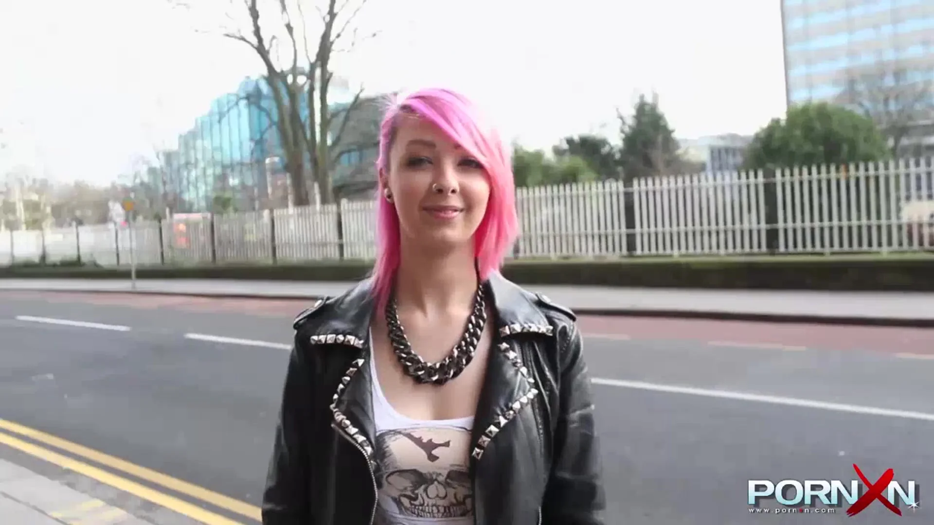 Pink hair slut flashing in public