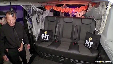 British Babe Jasmine Jae Plays The Police Woman In Halloween Decorated Car