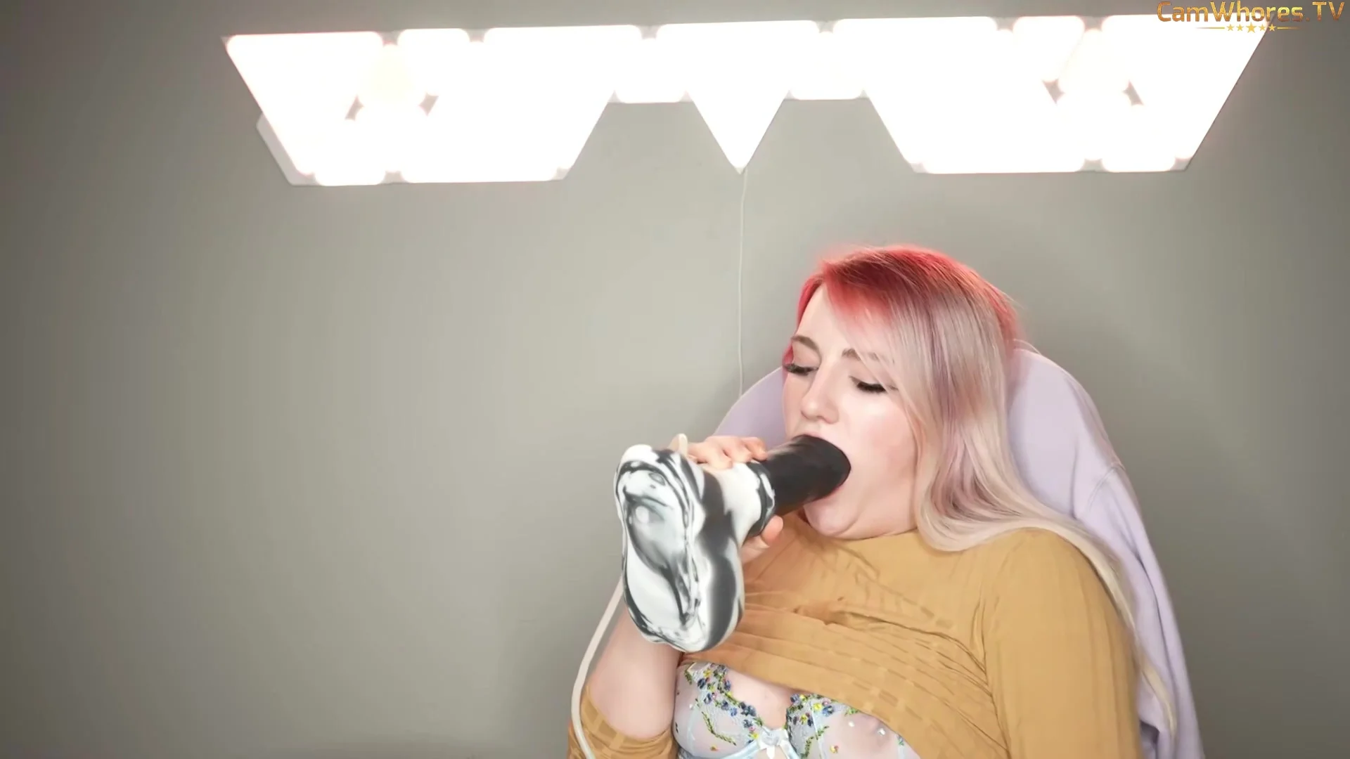 Horny Slut Throat Fucks Her Self With Huge Dildo And Takes