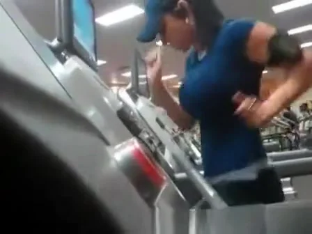 Busty teen 18+ running at gym