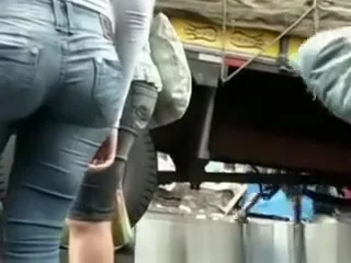 Tight pants girl waiting for bus