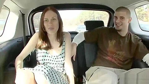Brunette babe gets fucked in the car