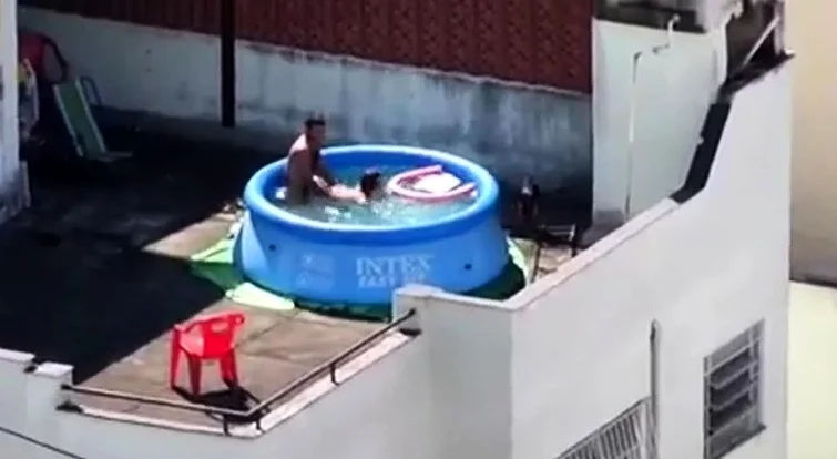 Girls watching couple fuck at pool CFNM