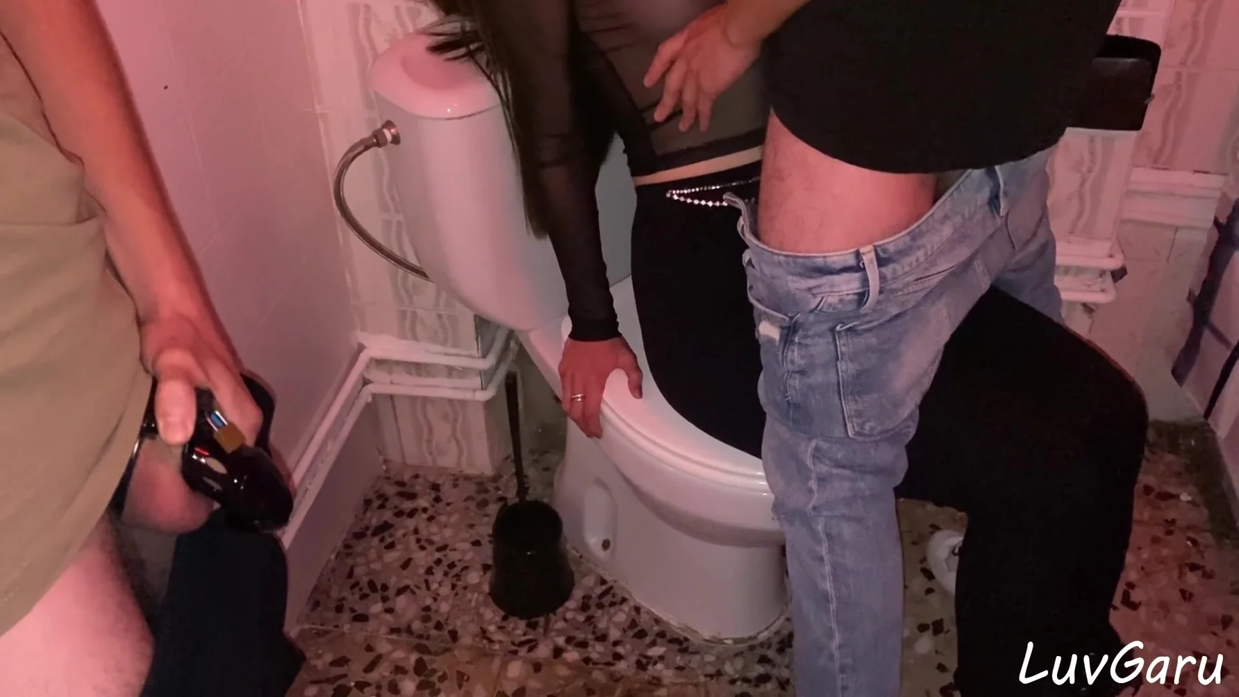 Filming Hotwife Flashing Tits And Takes Huge Cumshot In Public Toilet From Stranger