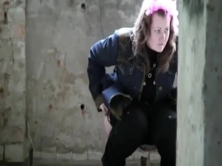Sweet girls spied pissing in a ruined house