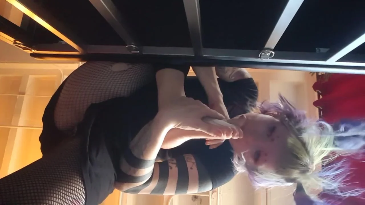 Goth Femdom smelly sweaty sock and feet floor POV