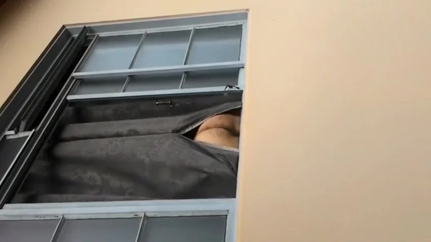 Random kinky dude flashes his hairy butt at the window