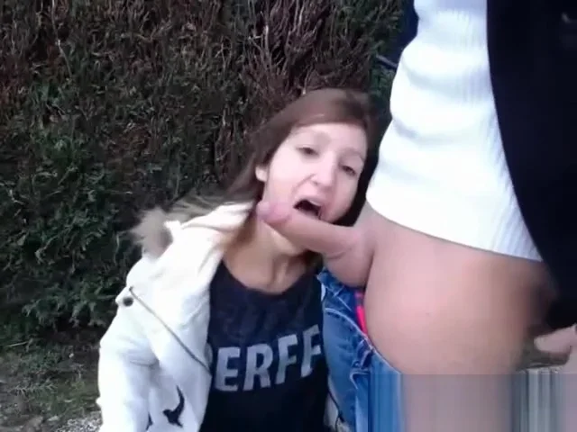 teen 18+ brunette blowjob in garden