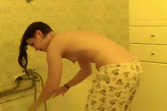Girl washing herself and her hairy bush