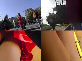 Auburn gal with skinny ass in g-string in upskirt vid