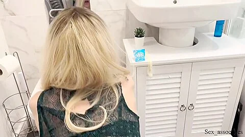 Husband Finds His Slutty Heavily Fucked Wife In The Toilet With A Used Condom In Her Ass