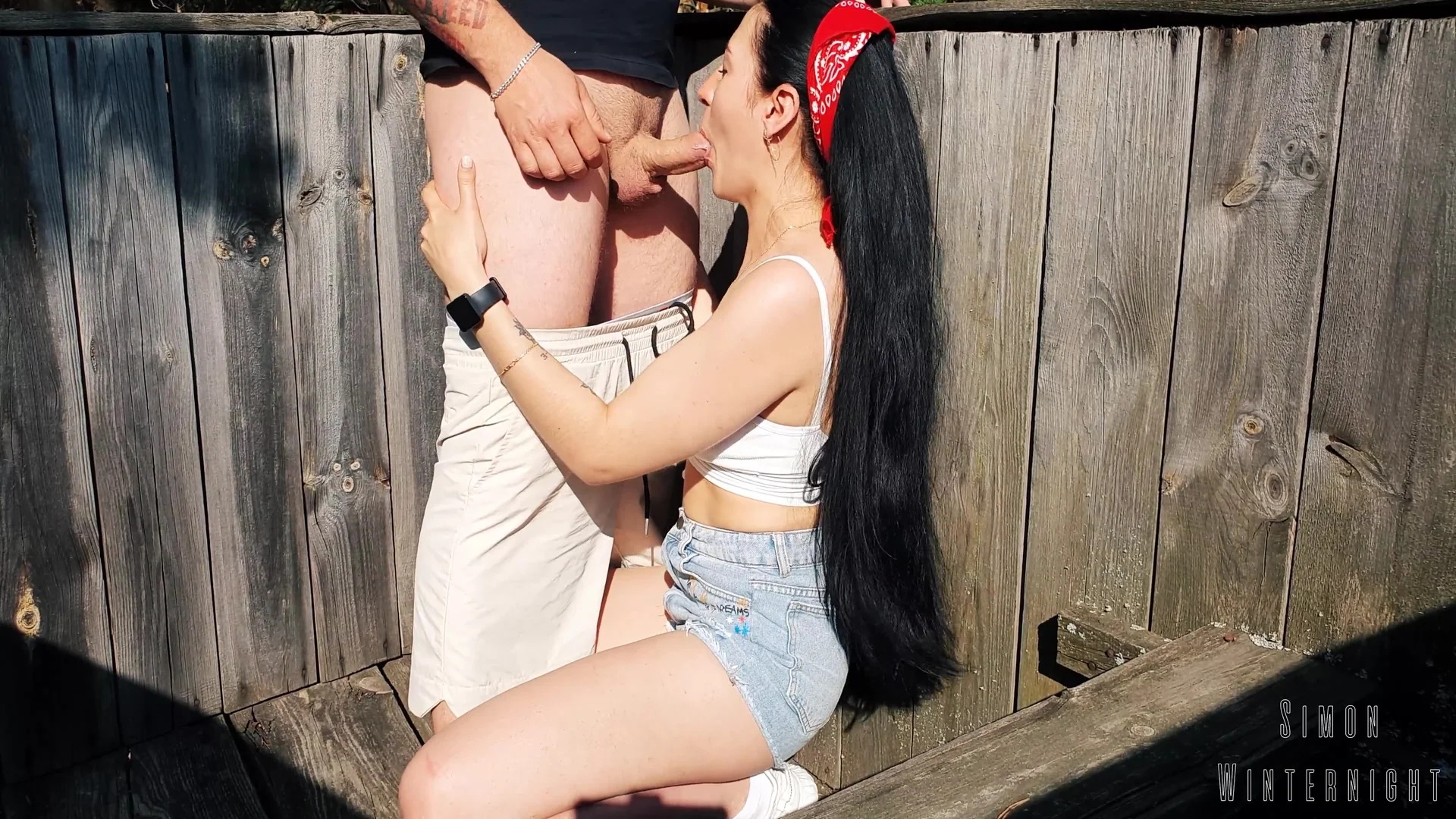 Brunette Gets Mouth Fucked On A Forest Tower