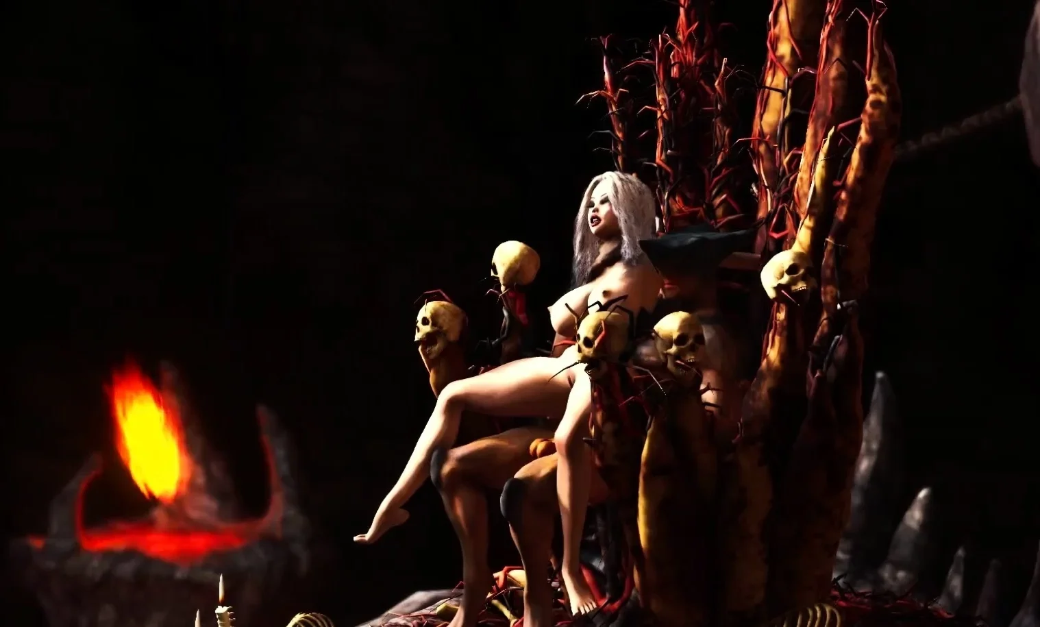 Alien fucks hard a sexy blonde in her ass in the fire cave