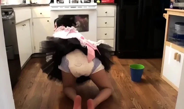 Cici: Saggy Diaper Maid Scrubbing Floor