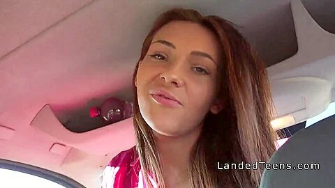 Three teen 18+ hitchhikers banging in the car