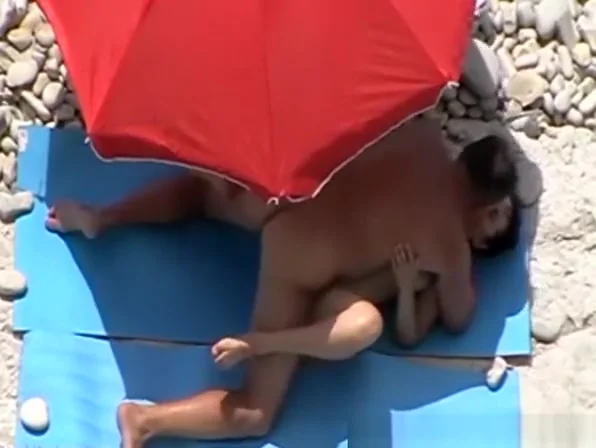 Guy strokes and couple fucks in beach