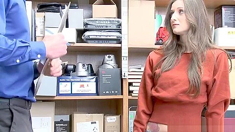 Pretty brunette teen 18+ caught shoplifting by a mall cop