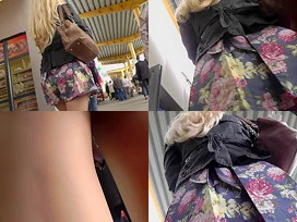 Skinny ass slim wears sexy thong in upskirt video