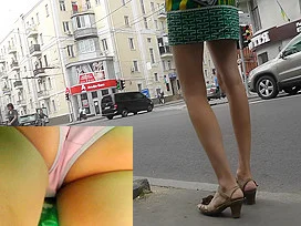 Sexy upskirt ass of the slim girl with panty pad