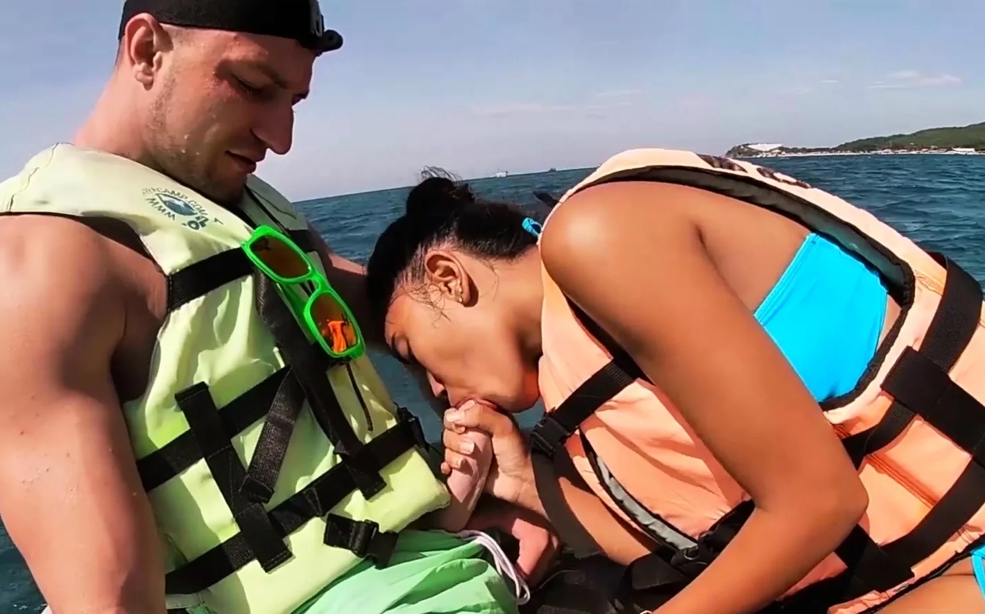 Thai teen giving blowjob on a jet ski
