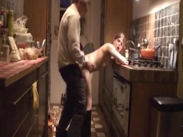A Slim Brunette Beauty From Germany Gets Her Muff Smashed In The Kitchen