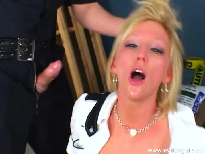 Filthy blonde with small tits and a perky ass chokes on a long shaft