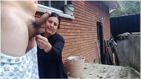 Outdoor Handjob & Cumshot For Our Neighbor