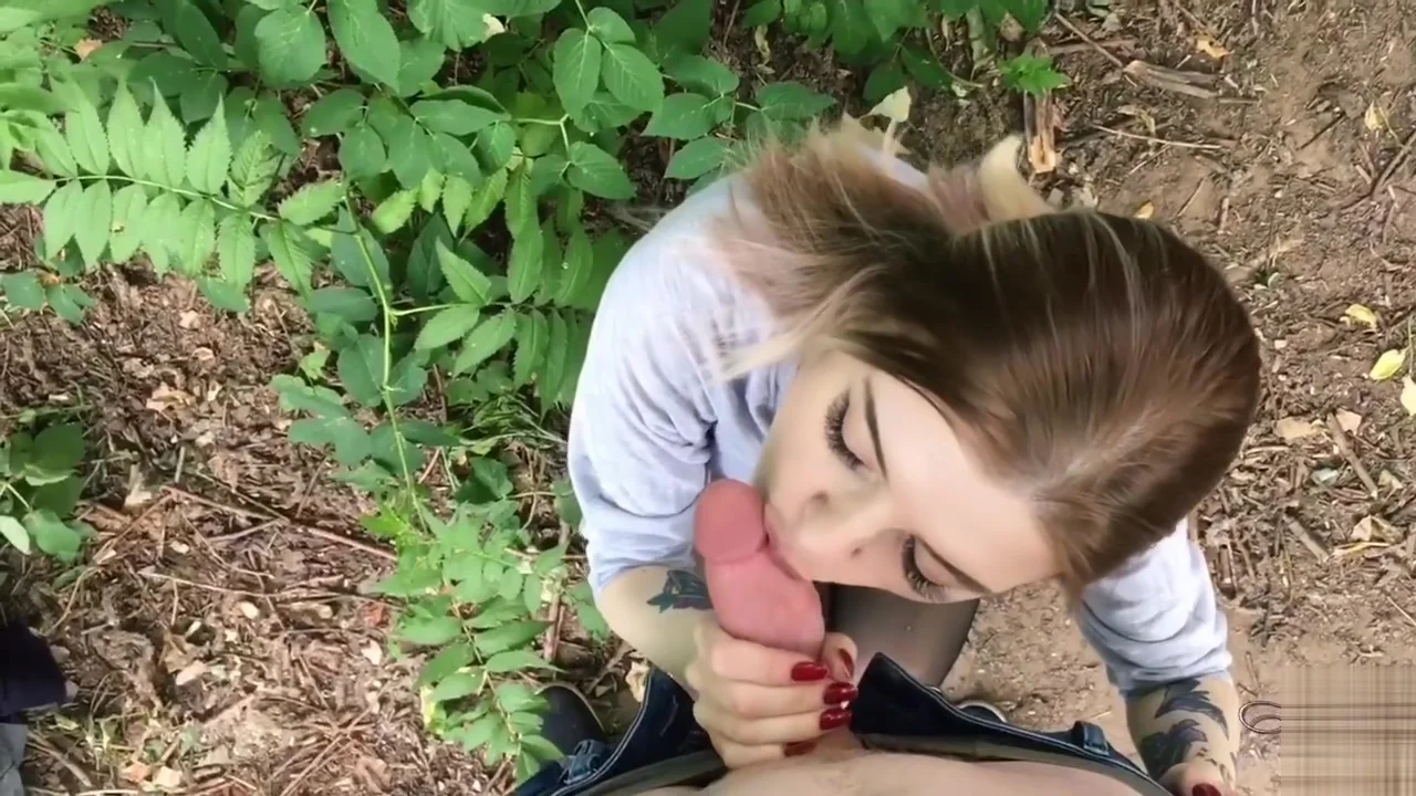 POV Deepthroat sloppy blowjob from hot teen 18+ on nature, swallows cum - Freya