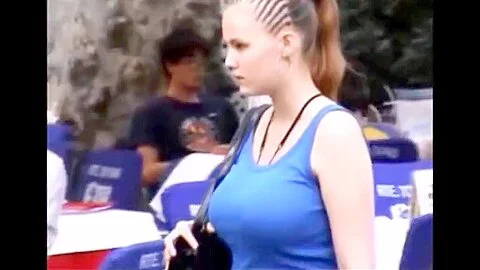 Candid boobs: slim busty white women (blue tops) 5