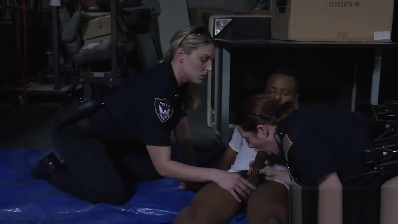 Horny criminal EBONY thick cock sucked by TWO MILFS