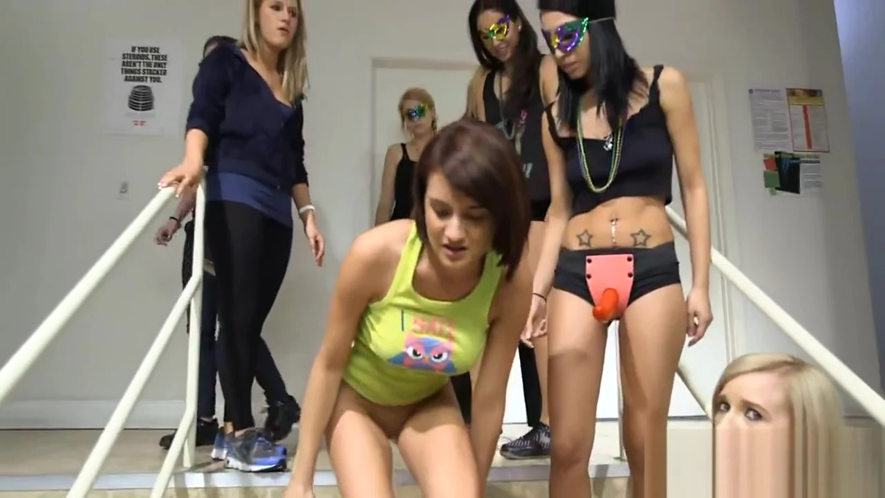 College girls haze a hot pledge with tits out and strapons