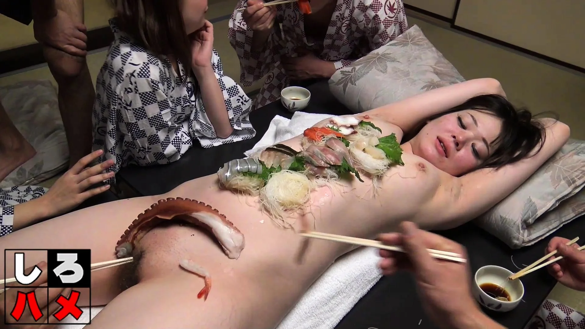 Group asian sex with hairy japanese bitches
