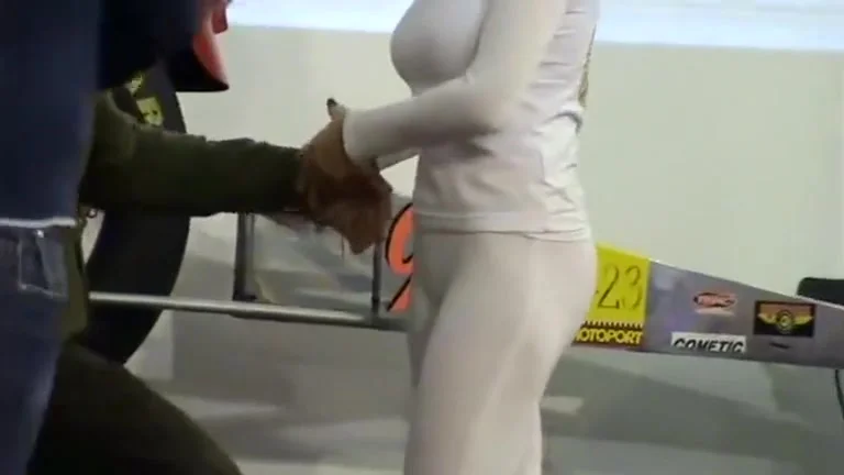 Busty model wears the tightest pants ever