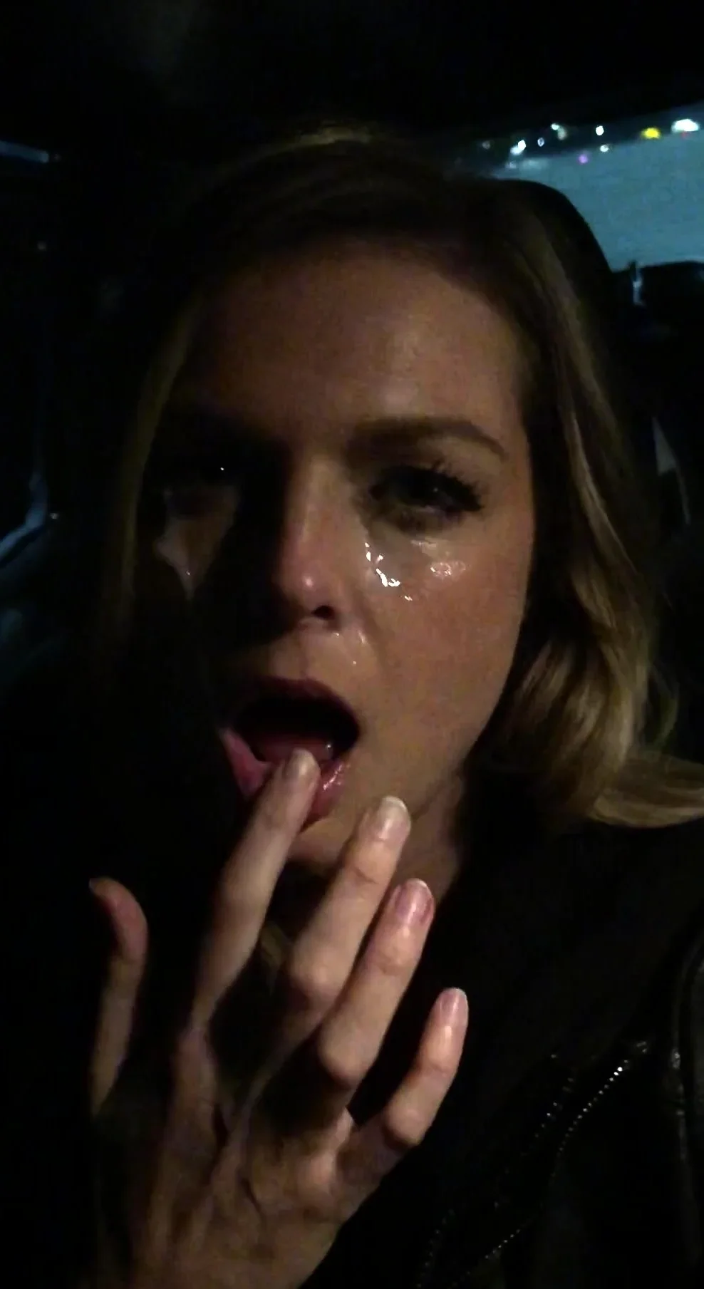Blonde Amateur Taking Facial On Her Knees In Public