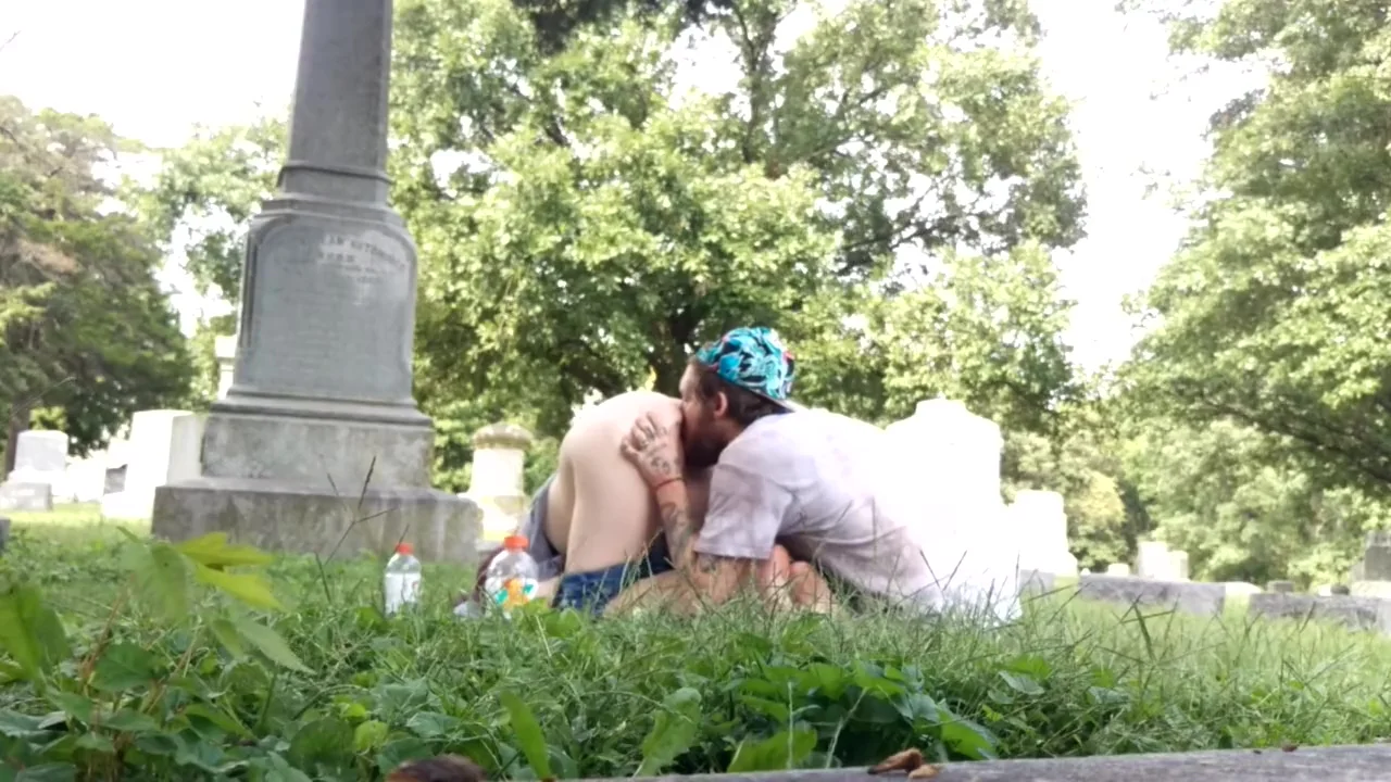 Outdoor pussy eating in the cemetery