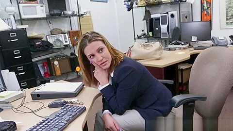 Busty office babe pawns pussy for cash