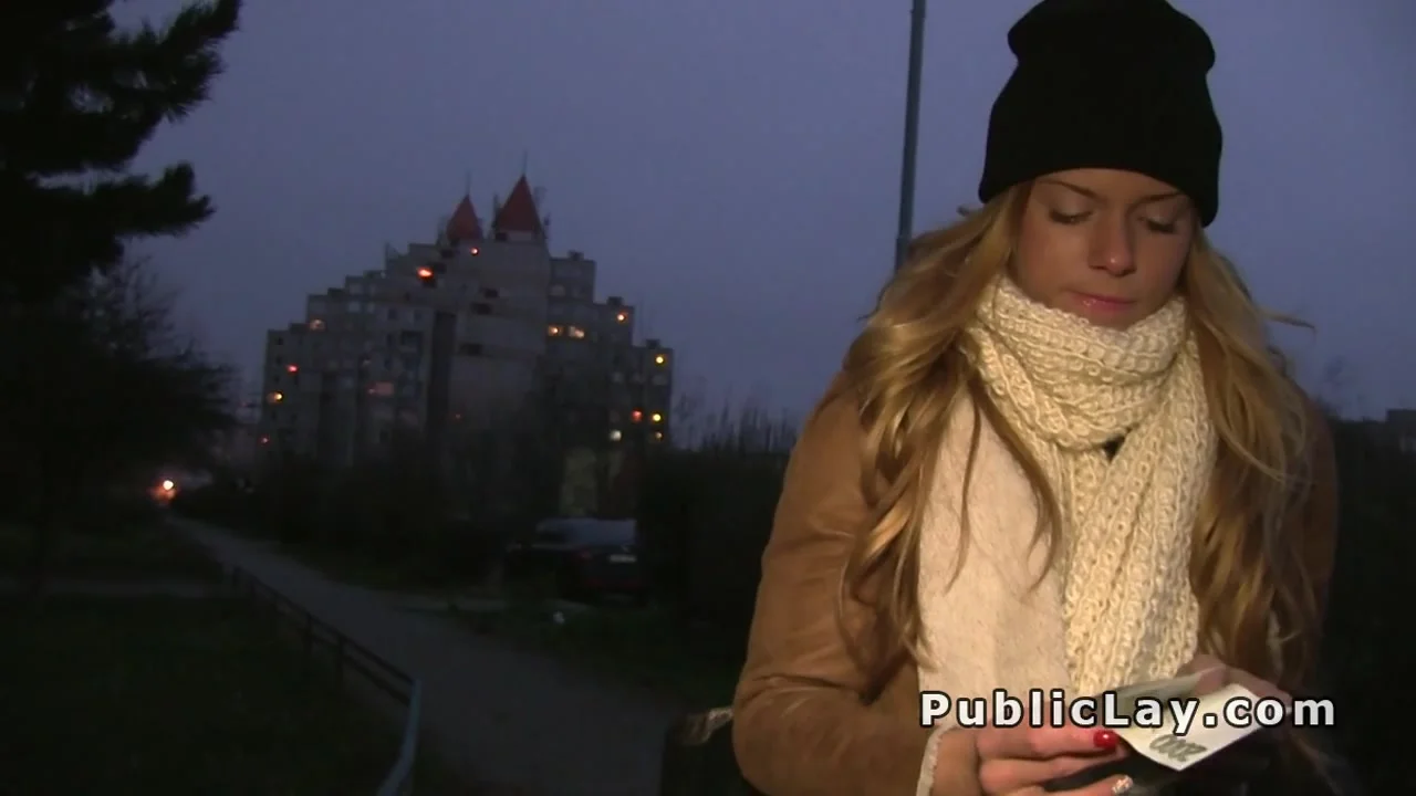 Euro blonde fucking in the park pov at night