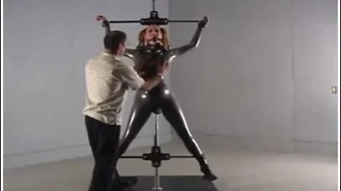 Latex Catsuit Slave Ballgagged Suspended
