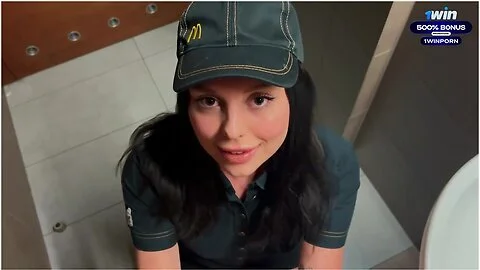 Risky public fuck-fest in the toilet. Fucked a McDonald's worker because of squirted soda! - Eva Soda gone