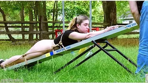 Cum-covered 19 Year-old Teen 18+ Bondage Slave Lexi Grey Crawls To The Seesaw For A Hard Caning