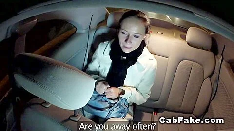 Cheated hairy babe fucks in fake taxi