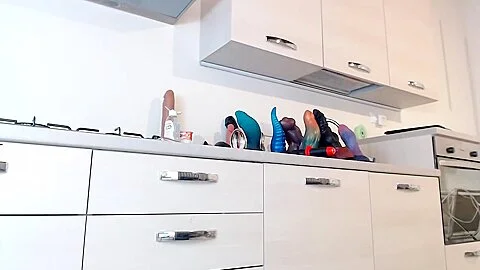 Busty Milf Squirting On Big Dildo In The Kitchen