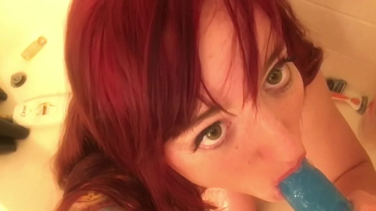 Ariel Blue's Sloppy Shower Dildo Blowjob