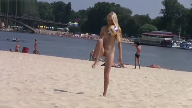 TWO teens 18+ AT A NUDIST BEACH PLAYING BEACH BALL