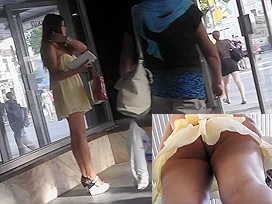Best upskirt video with slim babe in sexy mini skirt