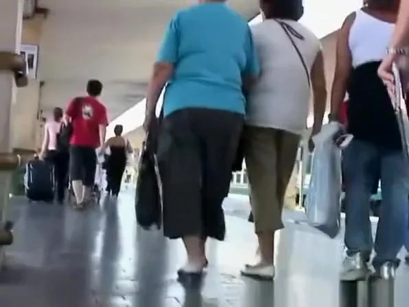Hot sexy blonde jeans skirt upskirt