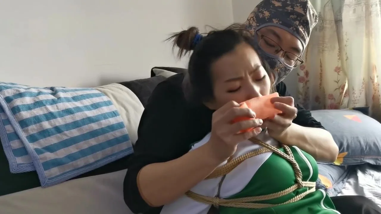 Chinese girl bondage and pantyhose gag