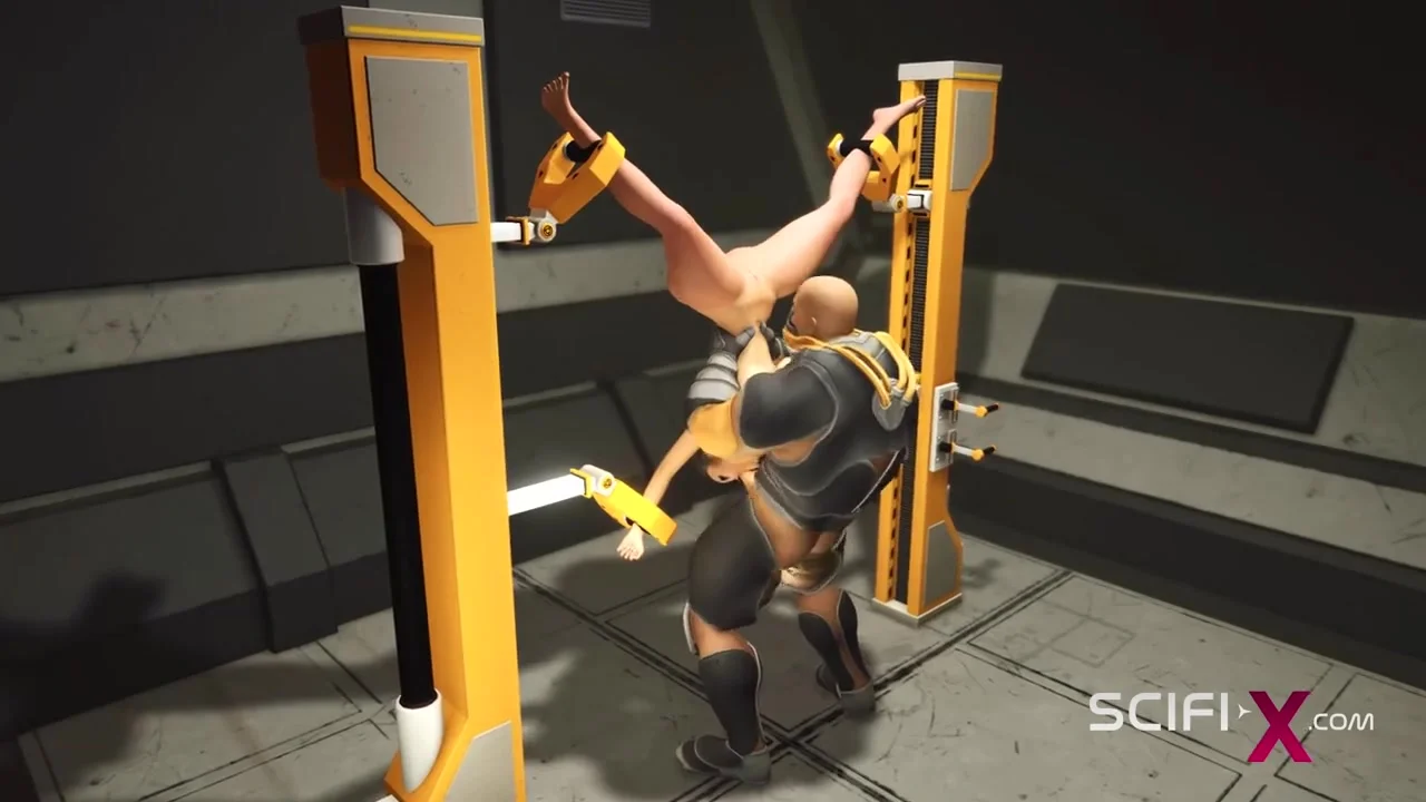 A sexy busty ebony gets fucked by a sci-fi soldier in the sci-fi cell